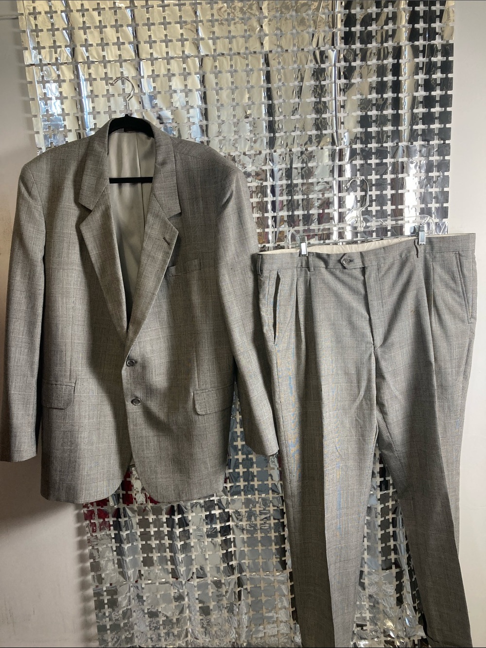 Classic Men's Gray Plaid Suit Jacket & Trousers
